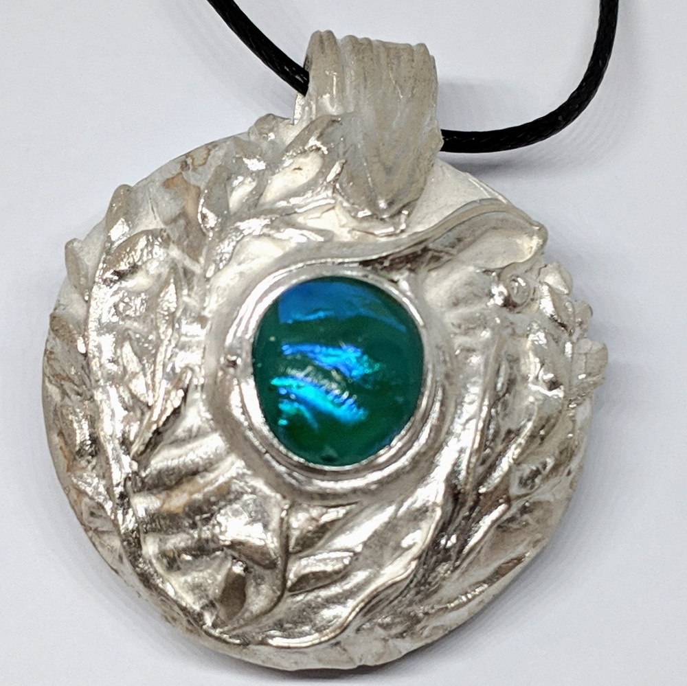 Handcrafted Fine Silver, Glass, & Bisque Pendant